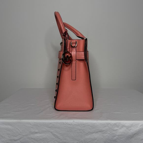 Michael Kors Rayne Studded Saffiano Leather Satchel – Peach - Picture 3 of 8